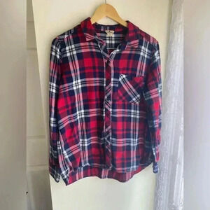 Woolrich Plaid Red Navy Size XL Women’s Flannel Button Down Shirt 100% Cotton